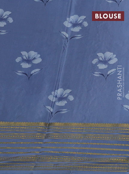 Beige & Blue Pure Mysore Silk - Embroidery