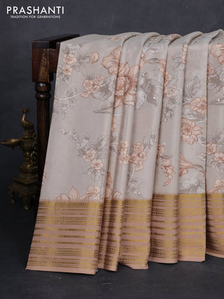 Beige & Pastel Brown Pure Mysore Silk - Embroidery