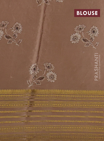 Beige & Pastel Brown Pure Mysore Silk - Embroidery