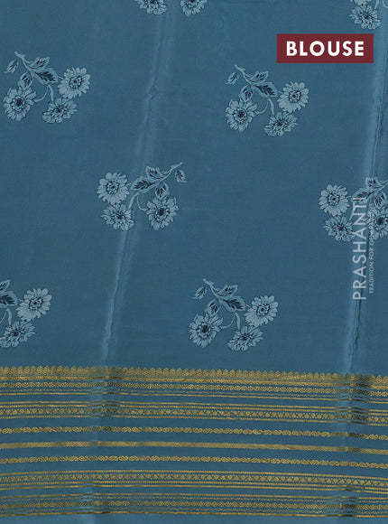 Beige & Pastel Blue Pure Mysore Silk - Embroidery