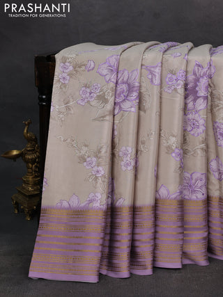 Beige & Lavender Pure Mysore Silk - Embroidery