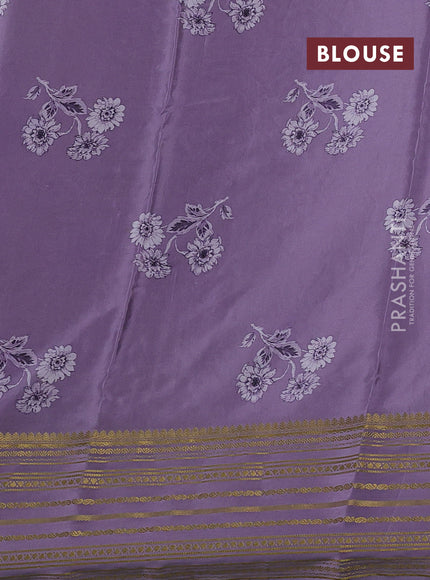 Beige & Lavender Pure Mysore Silk - Embroidery