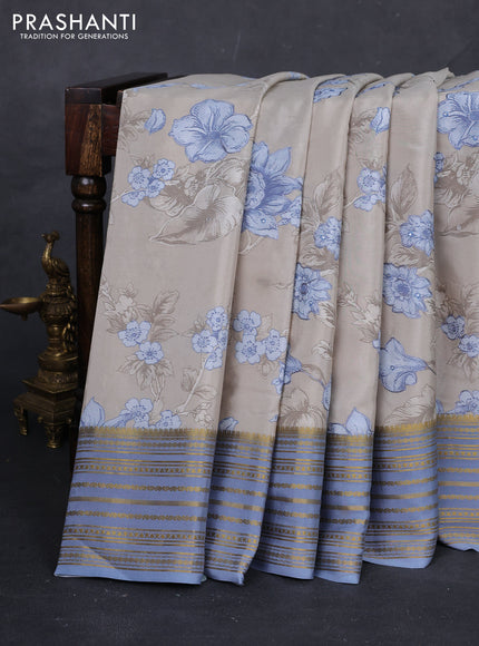 Beige & Grey Pure Mysore Silk - Embroidery