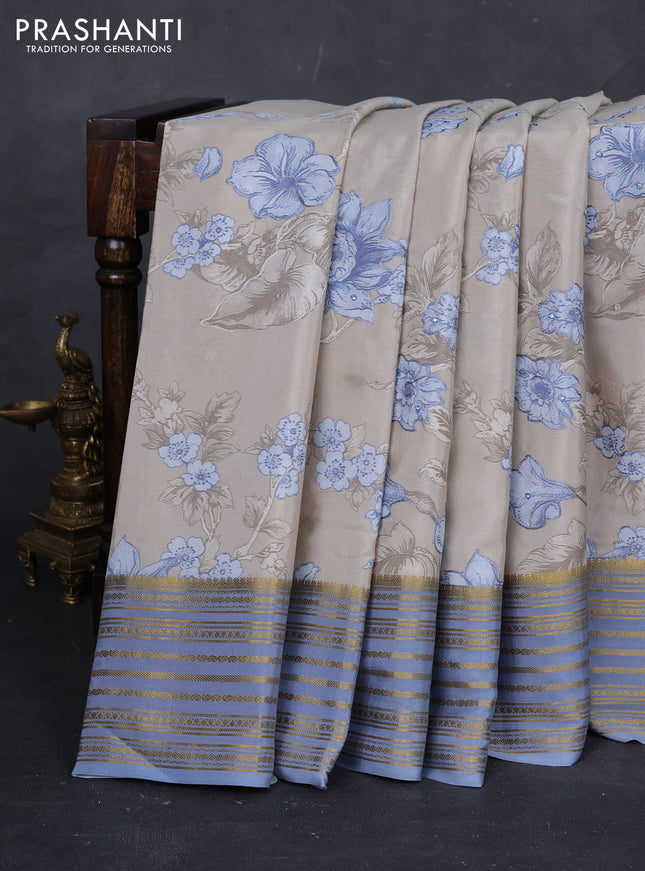 Beige & Grey Pure Mysore Silk - Embroidery