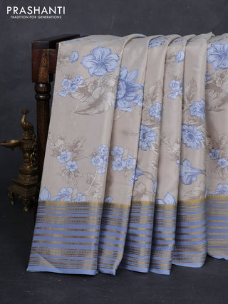 Beige & Grey Pure Mysore Silk - Embroidery