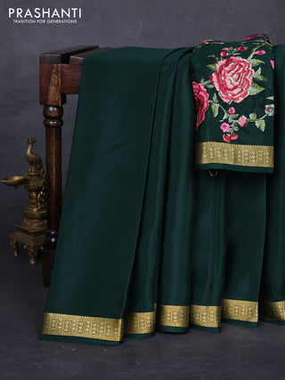 Bottle Green Pure Mysore Silk - Embroidery