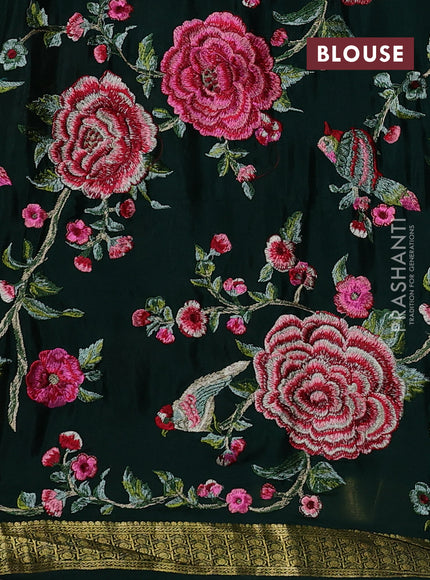Bottle Green Pure Mysore Silk - Embroidery