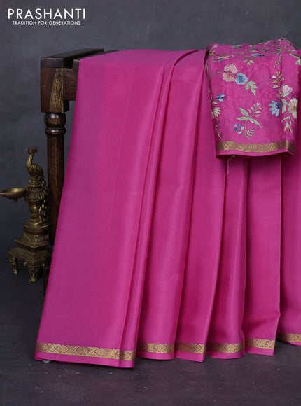 Pink Pure Mysore Silk - Embroidery