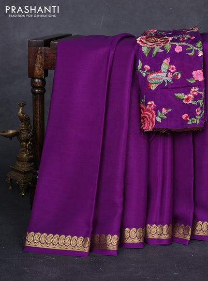 Purple Pure Mysore Silk - Embroidery
