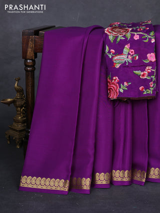 Purple Pure Mysore Silk - Embroidery