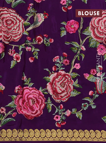 Purple Pure Mysore Silk - Embroidery