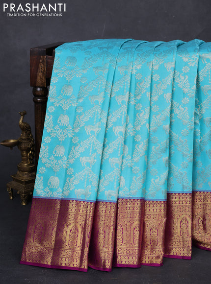Light Blue & Purple Pure Kanchipuram Silk Saree - Brocade