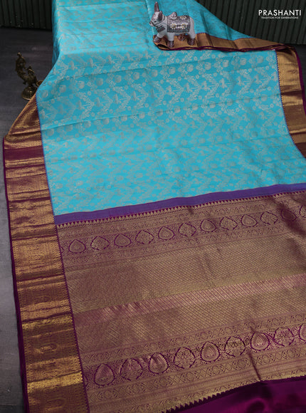 Light Blue & Purple Pure Kanchipuram Silk Saree - Brocade