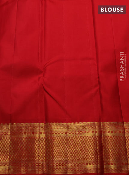 Off White & Red Pure Kanchipuram Silk Saree - Brocade
