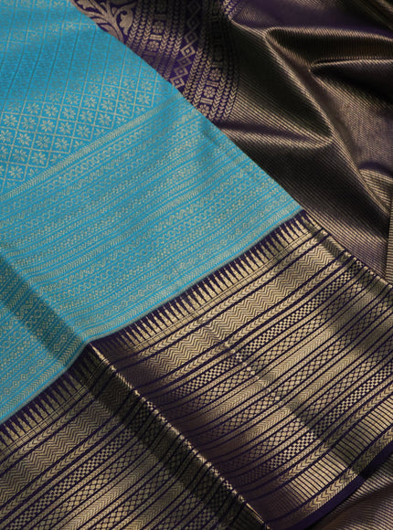 Light Blue & Navy Blue Pure Kanchipuram Silk Saree - Brocade