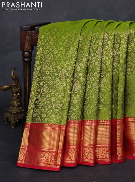 Green & Red Pure Kanchipuram Silk Saree - Brocade