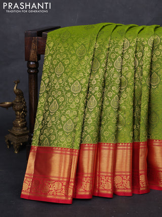 Green & Red Pure Kanchipuram Silk Saree - Brocade