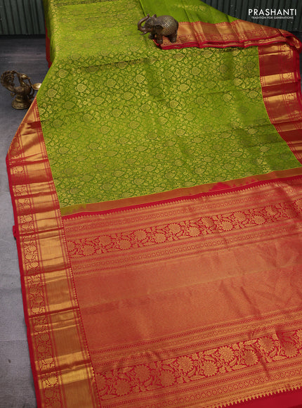 Green & Red Pure Kanchipuram Silk Saree - Brocade