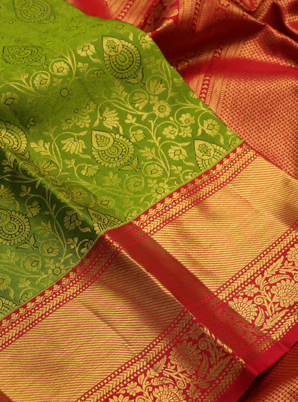 Green & Red Pure Kanchipuram Silk Saree - Brocade