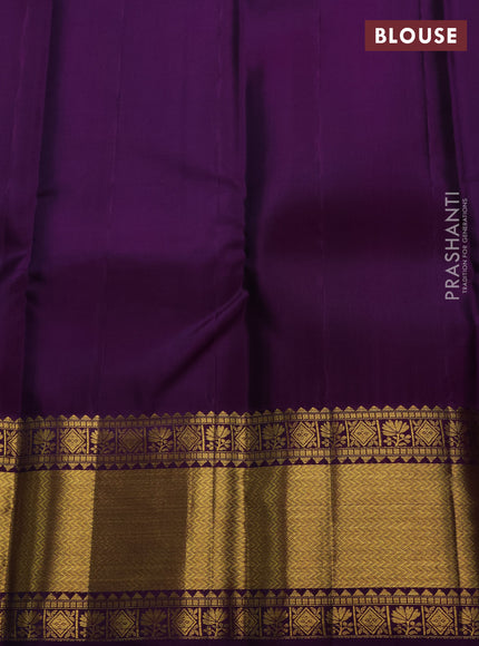 Mustard & Purple Pure Kanchipuram Silk Saree - Brocade