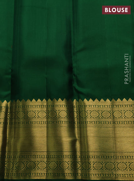 Cream & Bottle Green Pure Kanchipuram Silk Saree - Brocade