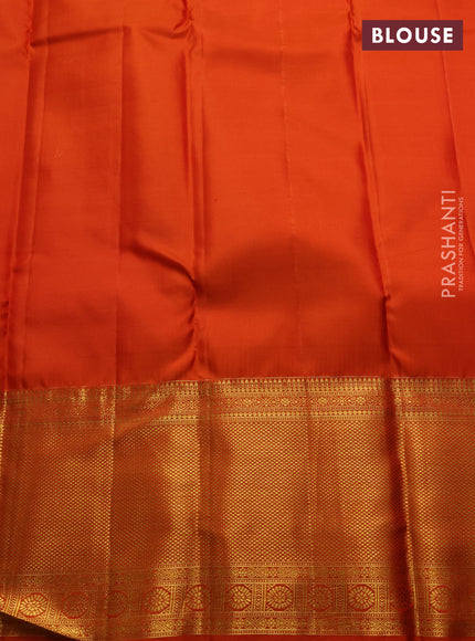 Blue & Orange Pure Kanchipuram Silk Saree - Brocade