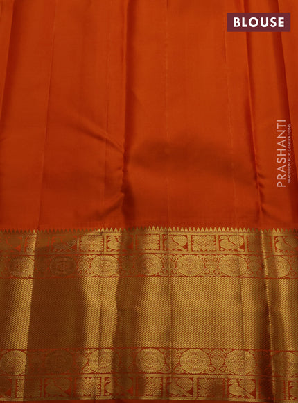 Teal Blue & Orange Pure Kanchipuram Silk Saree - Brocade