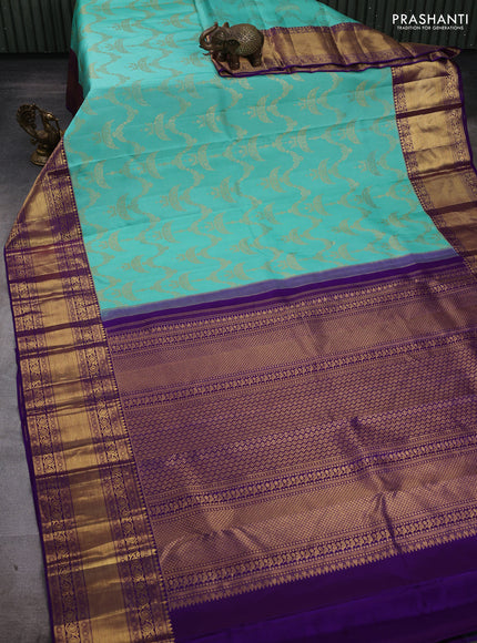 Teal Blue & Purple Pure Kanchipuram Silk Saree - Brocade