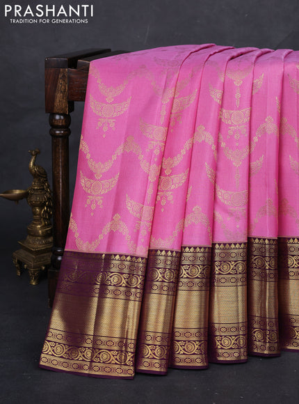 Pink & Wine  Pure Kanchipuram Silk Saree - Brocade