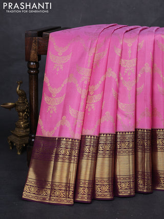 Pink & Wine  Pure Kanchipuram Silk Saree - Brocade
