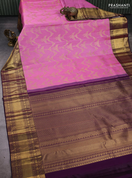 Pink & Wine  Pure Kanchipuram Silk Saree - Brocade