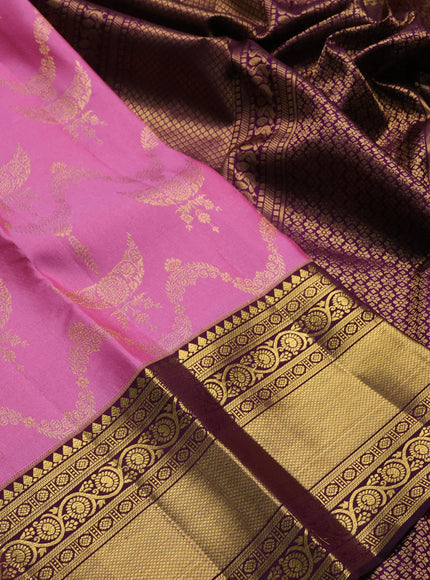 Pink & Wine  Pure Kanchipuram Silk Saree - Brocade
