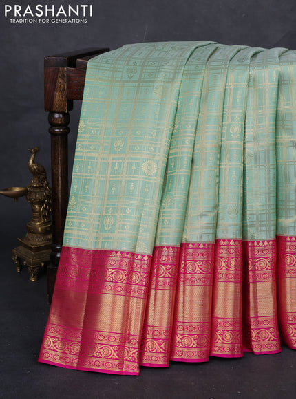 Pastel Green & Pink Pure Kanchipuram Silk Saree - Brocade