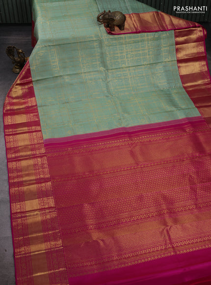 Pastel Green & Pink Pure Kanchipuram Silk Saree - Brocade