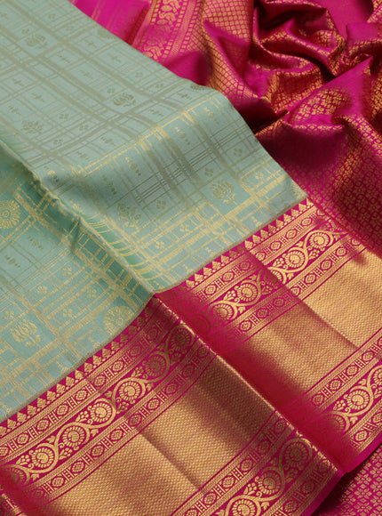 Pastel Green & Pink Pure Kanchipuram Silk Saree - Brocade