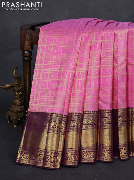 Pink & Wine  Pure Kanchipuram Silk Saree - Brocade