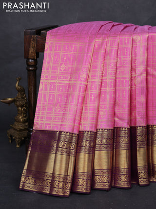Pink & Wine  Pure Kanchipuram Silk Saree - Brocade