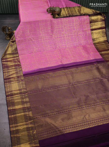 Pink & Wine  Pure Kanchipuram Silk Saree - Brocade