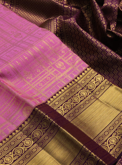 Pink & Wine  Pure Kanchipuram Silk Saree - Brocade