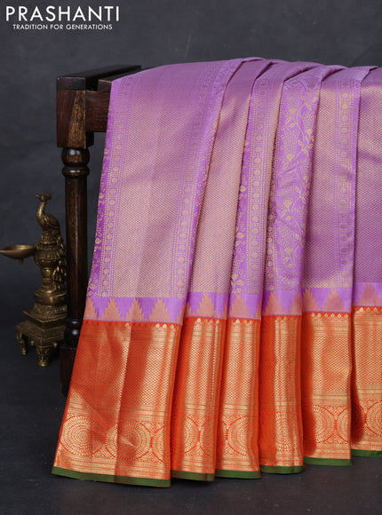Lavender & Orange Pure Kanchipuram Silk Saree - Brocade