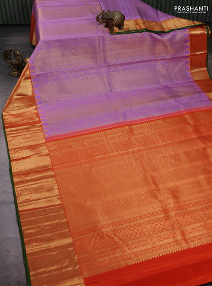 Lavender & Orange Pure Kanchipuram Silk Saree - Brocade