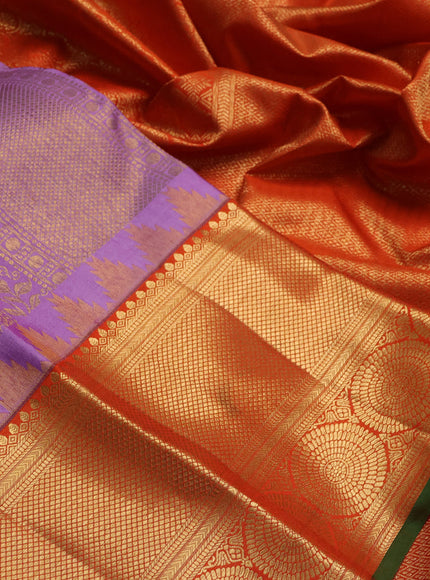 Lavender & Orange Pure Kanchipuram Silk Saree - Brocade