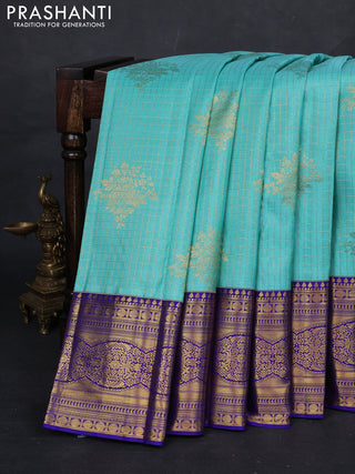 Teal Blue & Blue Pure Kanchipuram Silk Saree - Brocade