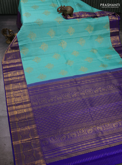 Teal Blue & Blue Pure Kanchipuram Silk Saree - Brocade