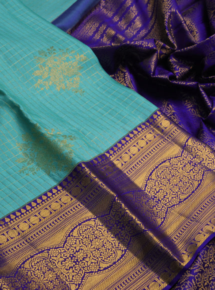 Teal Blue & Blue Pure Kanchipuram Silk Saree - Brocade
