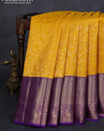 Yellow & Purple Pure Kanchipuram Silk Saree - Brocade