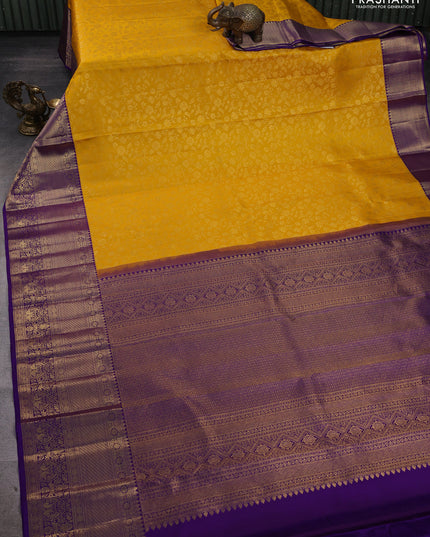 Yellow & Purple Pure Kanchipuram Silk Saree - Brocade
