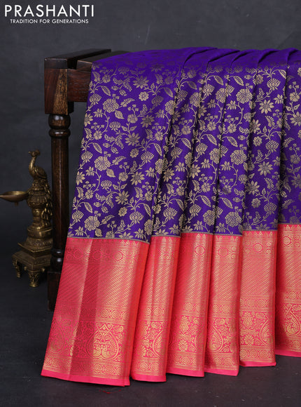 Violet & Pink Pure Kanchipuram Silk Saree - Brocade