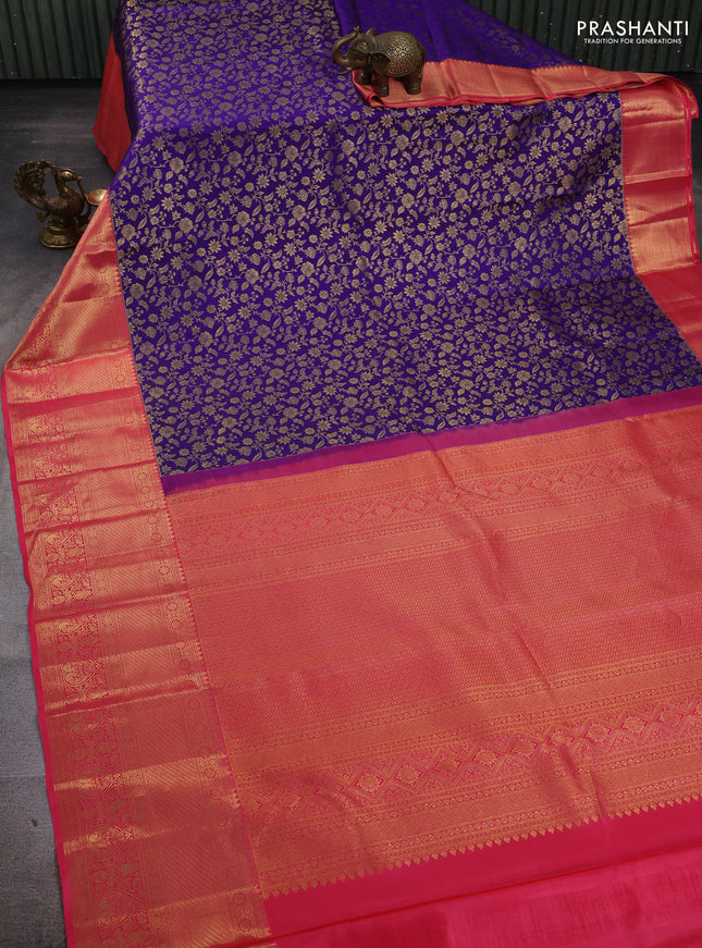 Violet & Pink Pure Kanchipuram Silk Saree - Brocade