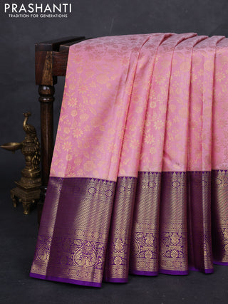 Baby Pink & Violet Pure Kanchipuram Silk Saree - Brocade